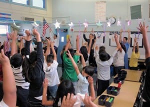 Nishi and partners teach students at Sunrise Elementary about their bodies. PHOTO COURTESY KHALILI CENTER