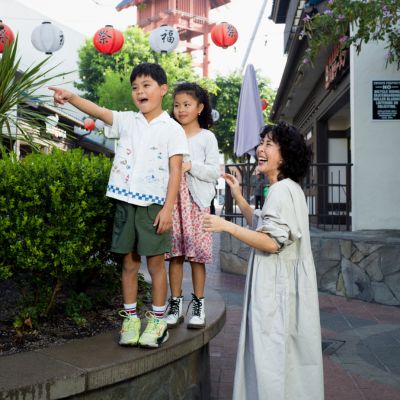 Family hangs out in vibrant Little Tokyo.